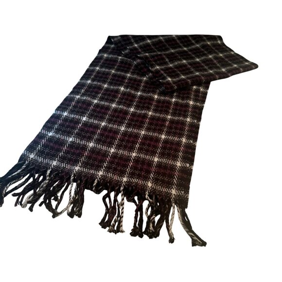 100 Percent Cashmere Scarf Scotland Tartan Plaid Wrap Shawl Tassels Black - Picture 1 of 11